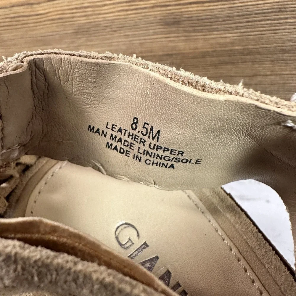 Gianni Bini Hadwin Heels Womens 8.5 Tan Suede Tassel Peep Toe Coquette Festival
